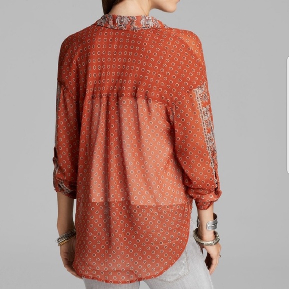 Free People Burnt Orange Paisley Button Down M - Picture 3 of 8